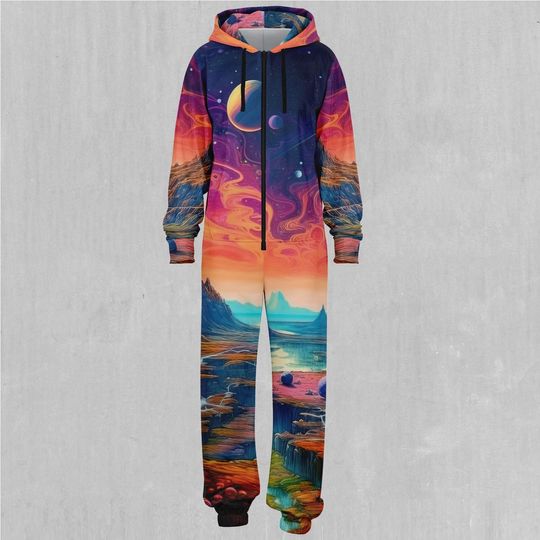 Astral Odyssey Outer Space Galaxy Adult  Zip Up Jumpsuit Pajamas
