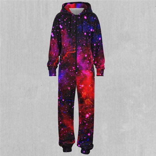 Electric Galaxy Outer Space Galaxy Adult  Zip Up Jumpsuit Pajamas