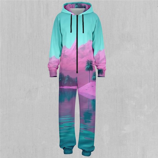 River of Bliss Vaporwave Retro Adult  Zip Up Jumpsuit Pajamas