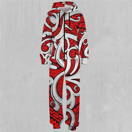 Polynesian Warrior Adult  Zip Up Jumpsuit Pajamas