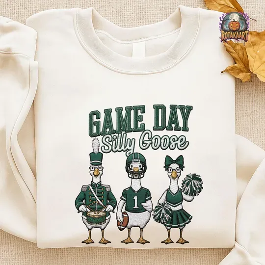Bird Gang Embroidered Sweatshirt, Game Day Silly Goose Embroidered Shirt, Philadelphia Eagles Shirt, Football Goose Halloween Embroidery