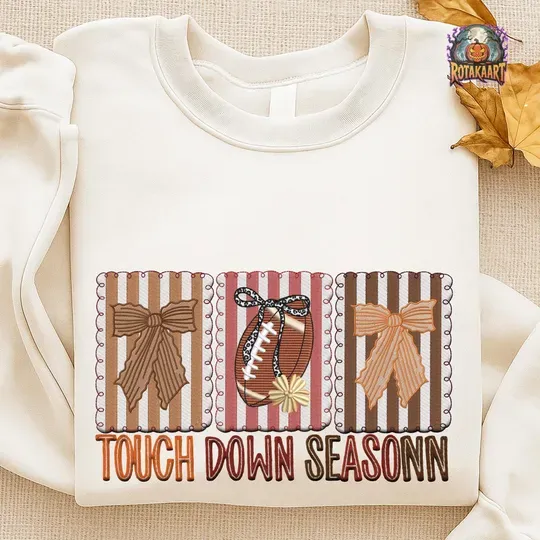 Discover Football Mama Embroidered Sweatshirt, Touchdown Season Embroidered Shirt, Football Game Day Shirt, Coquette Football Halloween Embroidery