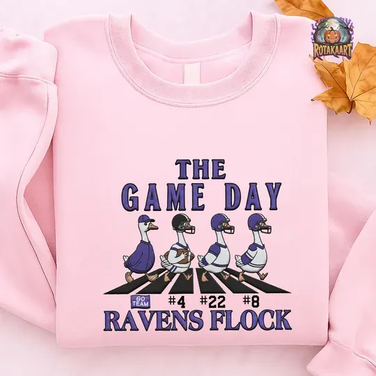 Fandom Goose Embroidered Sweatshirt, Goose Walking Road Embroidered Shirt, Baltimore Ravens Shirt, Ravens Flock Halloween Embroidery