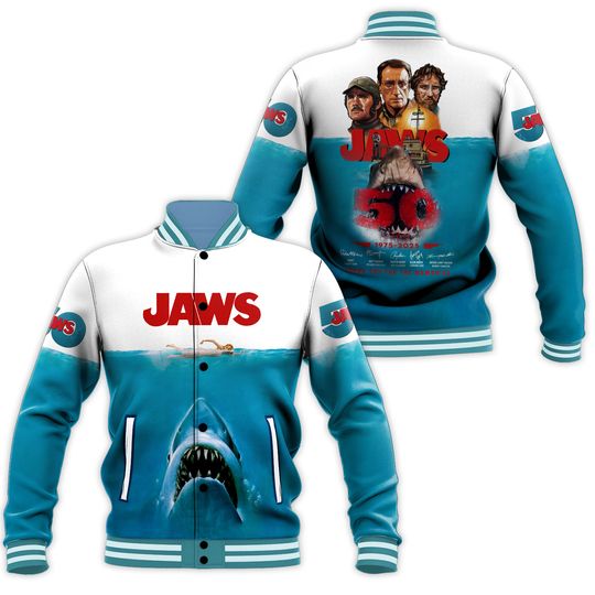 Jaws 50 Years Anniversary 1975-2025 Varsity Jacket, Baseball Jacket