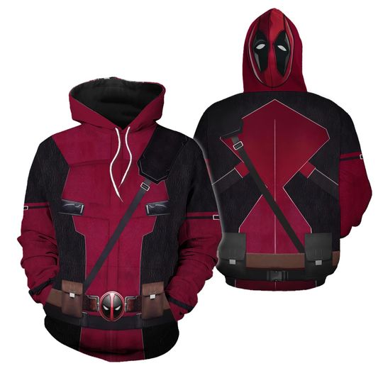 Deadpool 3D Costume Hoodie, Anti Hero Character Cosplay Costume Hoodie, Halloween 3D Cosplay Outfit, Movie Character All Over Print Shirt