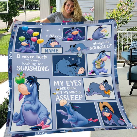Personalized Eeyore Blanket, Winnie The Pooh Throw Blanket, Eeyore Birthday Gift Throw Blanket For Bed Couch Sofa, Disneyland Birthday Gift