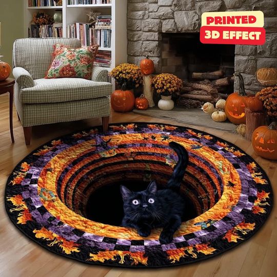 Discover Halloween Black Cat 3D Printed Rug, Welcome Mat, Indoor Decor, Fall Home Decor