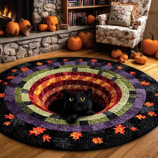 Discover Halloween Black Cat 3D Printed Rug, Welcome Mat, Indoor Fall Home Decor