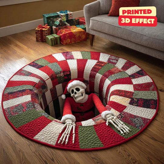 Discover Halloween Santa Trapdoor 3D Printed Rug, Skeleton Welcome Mat, Indoor Skeleton Rug Decor, Christmas Home Decor