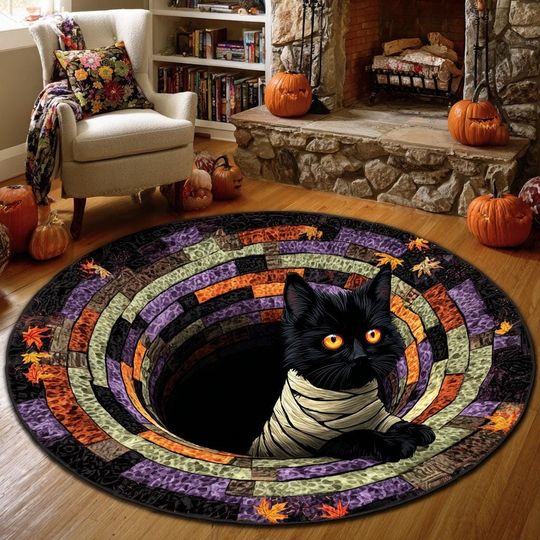 Discover Halloween Black Cat 3D Printed Rug, Welcome Mat, Indoor Rug Decor, Fall Home Decor