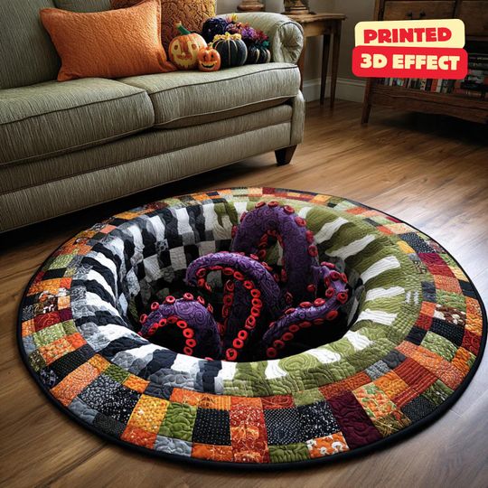 Discover 3D Printed Halloween Kraken Tentacle Rug, Round Welcome Mat, Indoor Decor