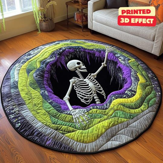 Halloween Skeleton Welcome Mat, Quilted 3D Printed Skeleton Rug, Indoor Fall Home Decor