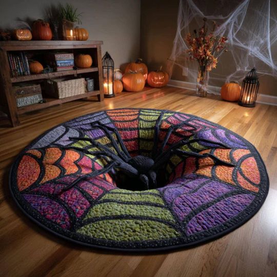 Halloween Witch Web 3D Printed Rug, Spider Welcome Mat, Indoor Rug Decor, Fall Home Decor, Spider Gift