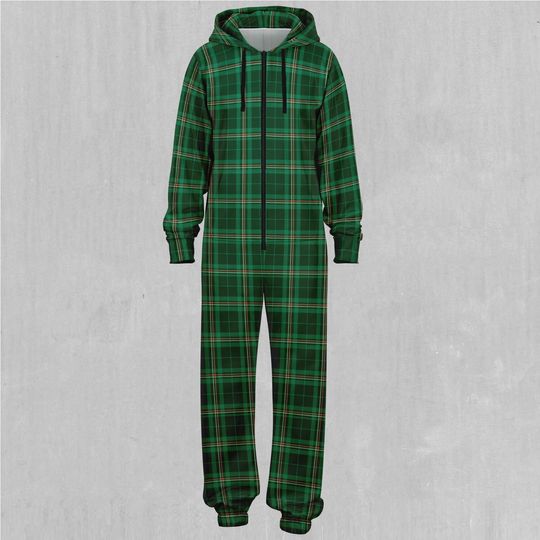 Green Plaid Adult  Zip Up Jumpsuit Pajamas