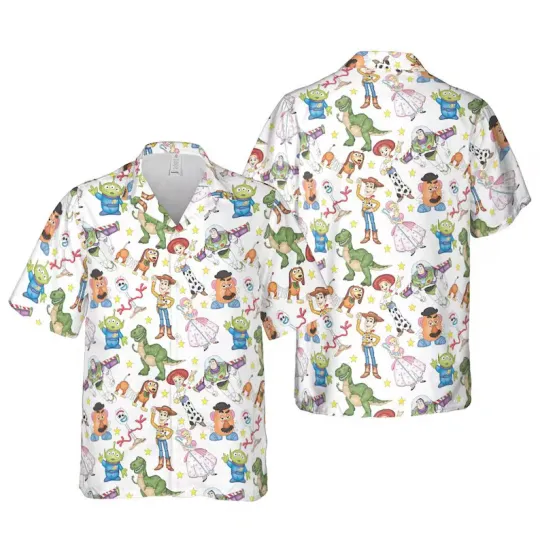 Discover Disney Toy Story Woody Buzz Lightyear Tropical Aloha Summer Hawaiian Shirt