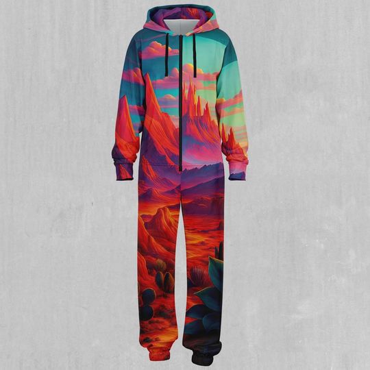 Desert Dreams Psychedelic Adult  Zip Up Jumpsuit Pajamas