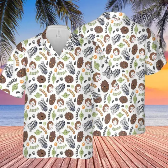 Discover Disney Star Wars Characters Drawing Line White Hawaiian Shirt