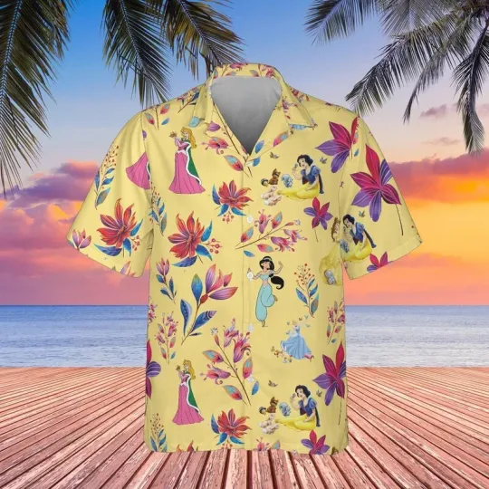 Discover Disney Princessese Hibiscus Flower Yellow Unisex Hawaiian Shirt