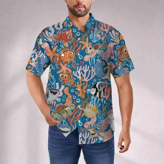 Discover Disney Finding Nemo Family Matching Blue Hawaiian Shirt