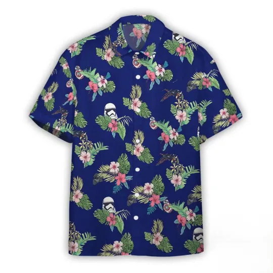 Discover Disney Star Wars Stormtropper Floral Royal Blue Hawaiian Shirt