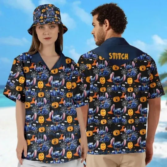 Discover Disney Cute Stitch Halloween Pumpkin Spooky Season Lilo & Stitch Hawaiian Shirt