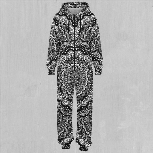 Floral Mandala Adult  Zip Up Jumpsuit Pajamas