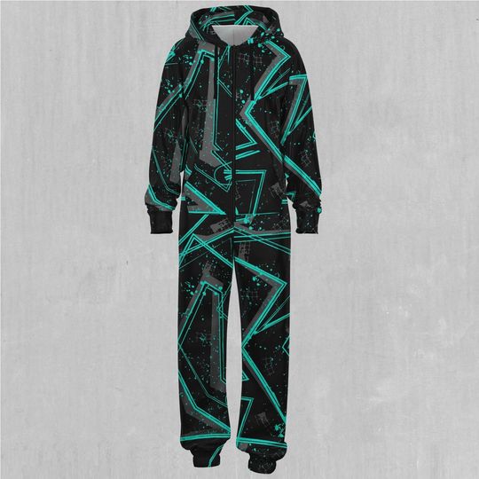 Electrostatic Abstract Adult  Zip Up Jumpsuit Pajamas