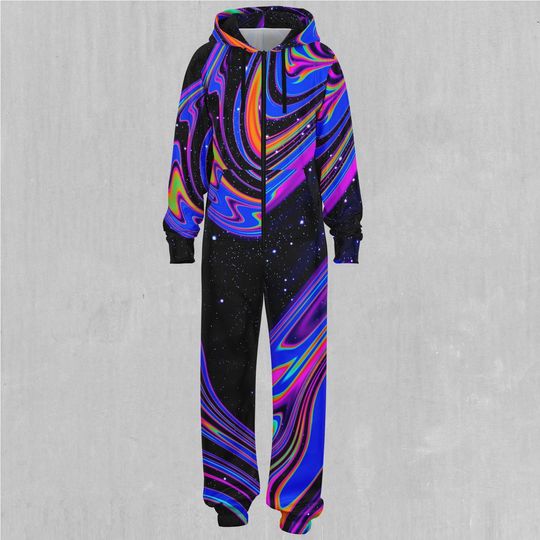 Chromatic Cosmos Outer Space Galaxy Adult  Zip Up Jumpsuit Pajamas