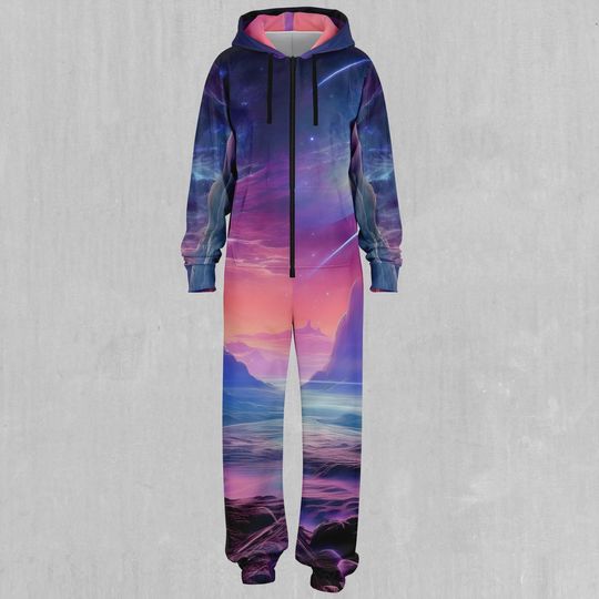 Stellar Dreams Outer Space Galaxy Adult  Zip Up Jumpsuit Pajamas