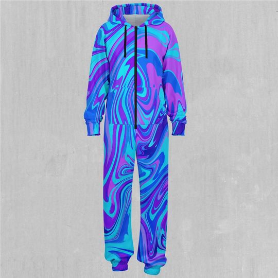 Vapor Drip Psychedelic Adult  Zip Up Jumpsuit Pajamas