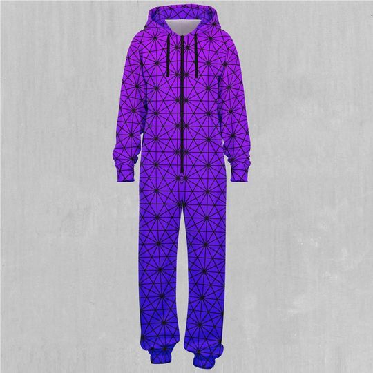 Star Net (Ultraviolet) Sacred Geometry Adult  Zip Up Jumpsuit Pajamas