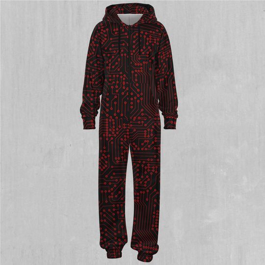 Red Cybernetic Adult  Zip Up Jumpsuit Pajamas