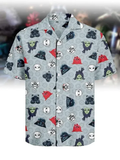Discover Disney Star Wars Retro Characters Galaxy Edge Droids Teal Hawaiian Shirt