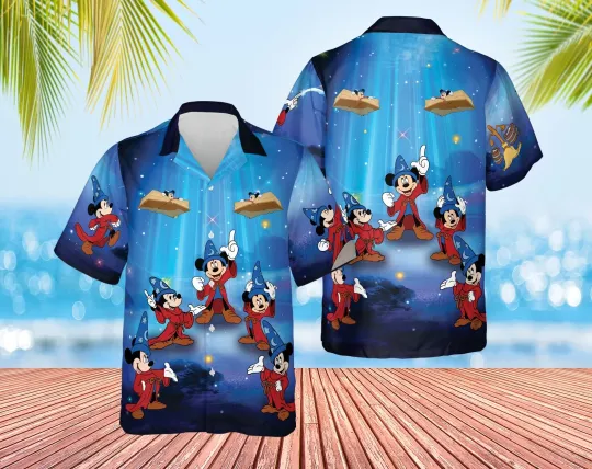 Discover Disney Fantasia Sorcerer Mickey Mouse Believe In Magic Blue Hawaiian Shirt