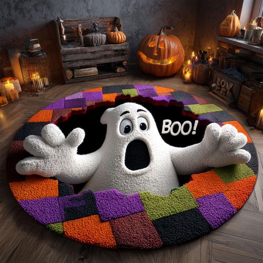 Discover Halloween Ghost 3D Printed Rug, Halloween Ghost Welcome Mat, Ghost Indoor Rug Decor, Halloween Fall Home Decor, Spooky Season Gift