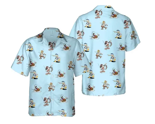 Discover Disney Mickey And Friends Fishing Dad Fisherman Blue Hawaiian Shirt