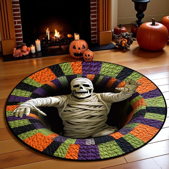 3D Effect Printed Halloween Witch Rug Spooky Halloween Round Mat Halloween Ghost Welcome Rug Indoor Decor Halloween Decor Spooky Season Gift