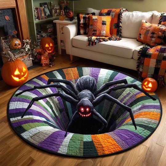 Discover 3D Effect Printed Halloween Spider Rug, Spooky Halloween Round Mat, Halloween Ghost Welcome Rug,  Halloween Indoor Decor, Spooky Season Gift