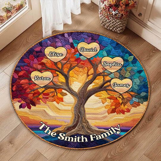 Discover Personalized Family Tree Rug  Custom Name Rug  Unique Family Gift for Parents, Grandparents, Anniversary, Xmas Rug Family Decor