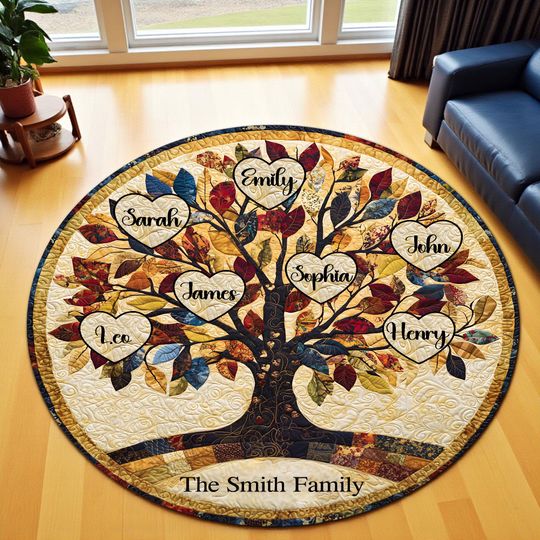 Discover Personalized Family Tree Rug  Custom Name Rug  Unique Family Gift for Parents, Grandparents, Anniversary, Xmas Rug Family Decor