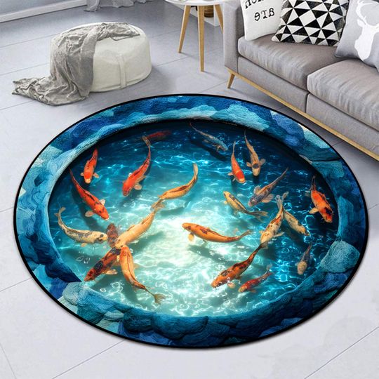 Fish 3D Illusion Effect Print Rug, Fish Carpet Decor, Fish Mat Decor, Gift for Fish Lover, Ocean Lover Gift
