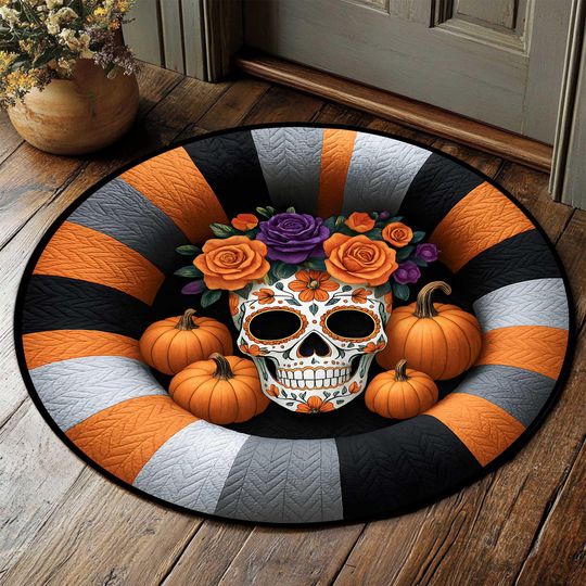 Discover 3D Effect Printed Halloween Sugar Skull Rug,Spooky Halloween Round Mat,Halloween Welcome Rug,Indoor Decor,Halloween Decor,Spooky Season Gift