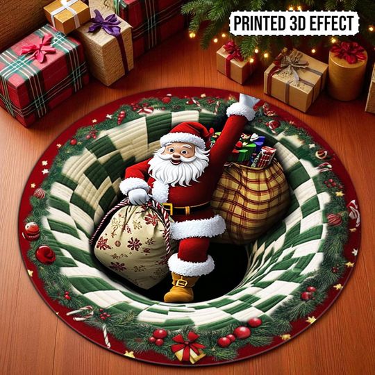 Discover 3D Effect Printed Santa Claus Rug, Christmas Round Welcome Mat, Indoor & Outdoor Holiday Decor