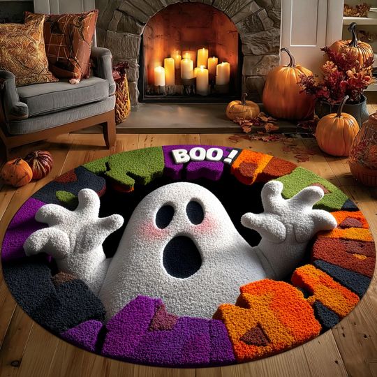3D Printed Halloween Ghost Rug, Spooky Halloween Round Mat, Indoor Decor, Halloween Ghost Welcome Rug