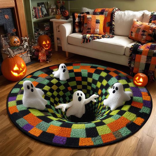3D Printed Halloween Ghost Rug, Spooky Round Mat, Welcome Indoor Decor, Halloween Season Gift