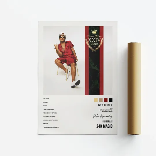 Discover Bruno Mars, 24K Magic, Album Art Poster, Print, Music, Tracklist