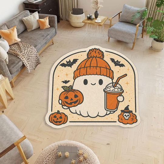 Halloween Shaped Rug - Bat, Pumpkin, Spider & Haunted House Design, Gothic Halloween Area Rug