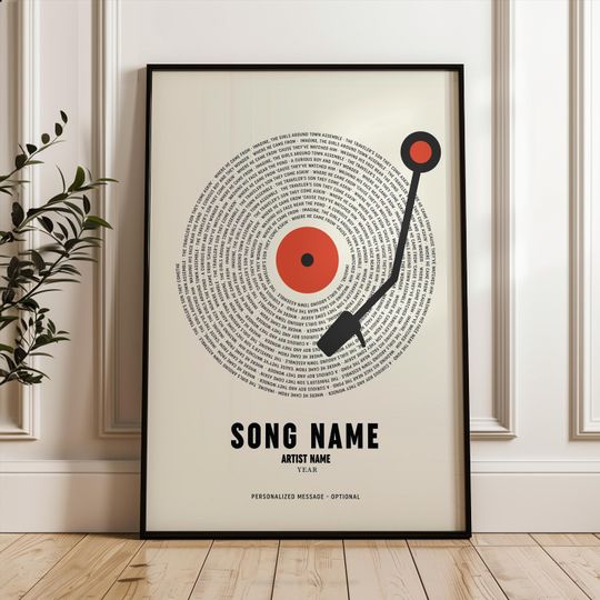 Custom Song Lyrics Print, Digital Download, Custom Color Vinyl Poster, Music Poster, Custom Anniversary Gift, Song Lyrics Poster
