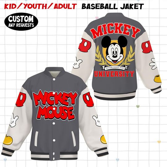 Discover Mickey Mouse Collegiate Varsity Jacket, Baseball Outfit, Personalized Disney Jacket, Baseball Team Outfit, Disney Uniform Varsity