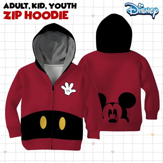 Discover Disney Mickey Halloween Costumes Zip Hoodie, Mickey Mouse Cosplay Costume Hoodie, Halloween Costume For Family Kid Youth Adult